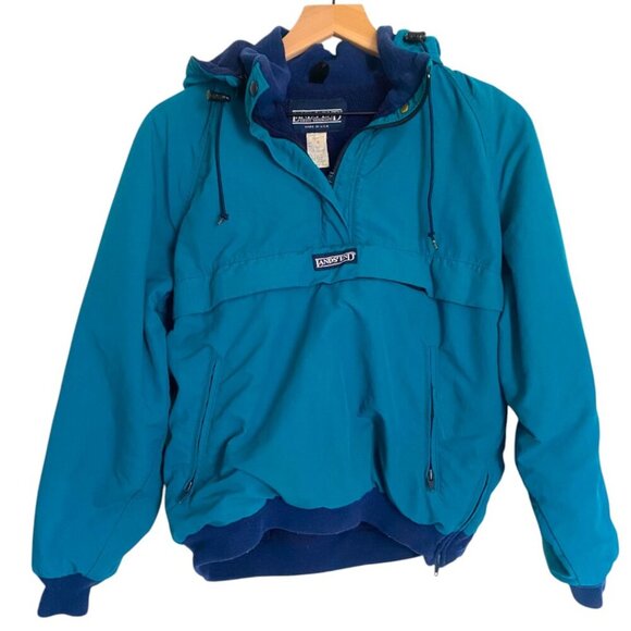Vintage 90s Lands’ End Teal Fleece-Lined Anorak Pullover Coat Medium - Picture 1 of 7